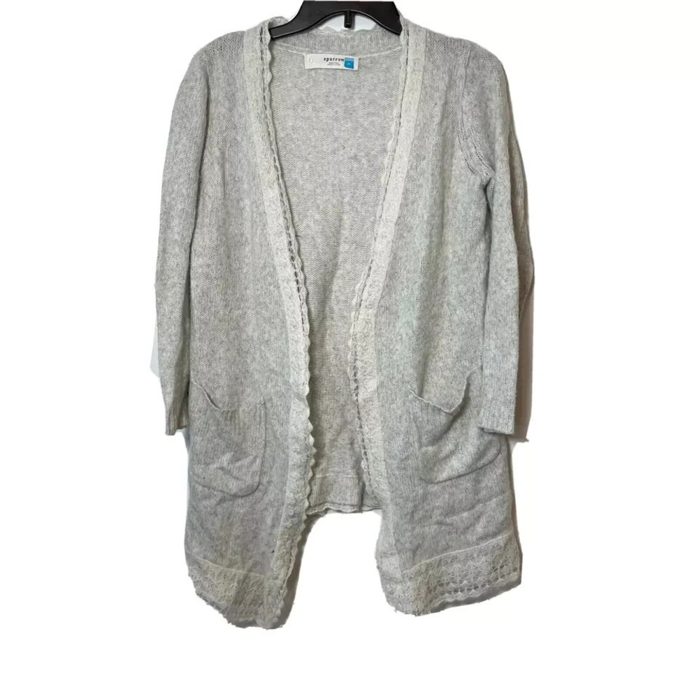 Sparrow Anthropologie Gray Cardigan Sweater Size M Wool Blend Knit‎ Lace Trim